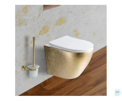Brushed Gold Wall-Hung Toilet with Soft Close Seat