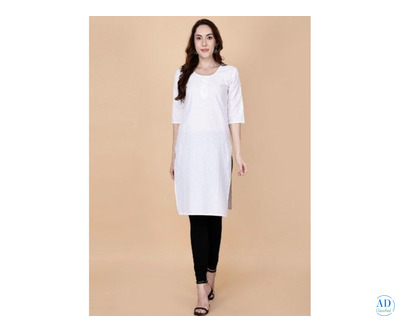Buy Online White Plain Kurti – PrettyLady