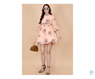 Buy Online Short Dress Orange Strechable - PrettyLady