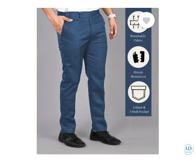 STREETVIBES Men Regular Fit Blue Cotton Blend Trousers