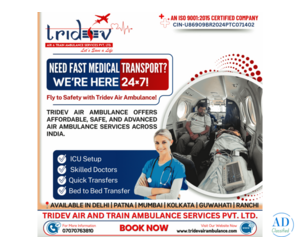 For Bed-To-Bed Patient - Tridev Air Ambulance Services In Patna with Commercial Stretcher