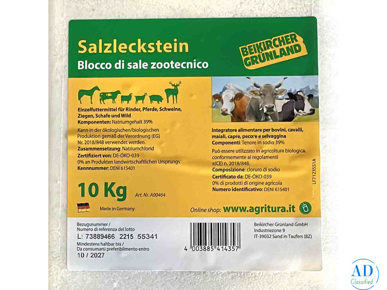 Blocco Salino Minerale 10kg – Fonte di Nutrimento Naturale per Animali da Allevamento