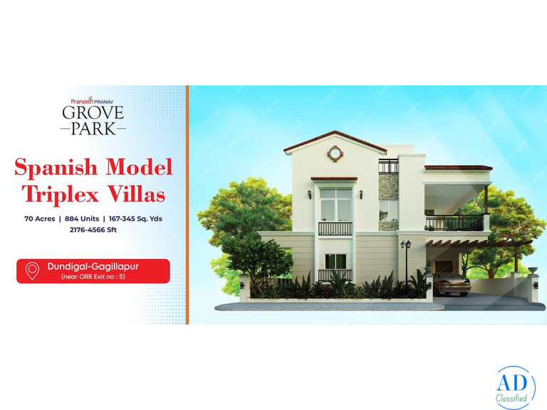 Grovepark | Triplex Villas for Sale in Dundigal | Villa Project in Dundigal | 4 BHK Villas for Sale