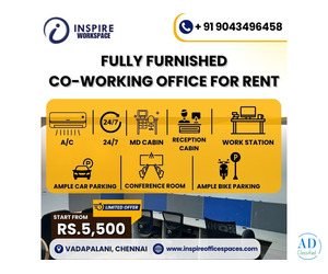 Fully Furnished Co-working Office Space for Rent in Vadapalani