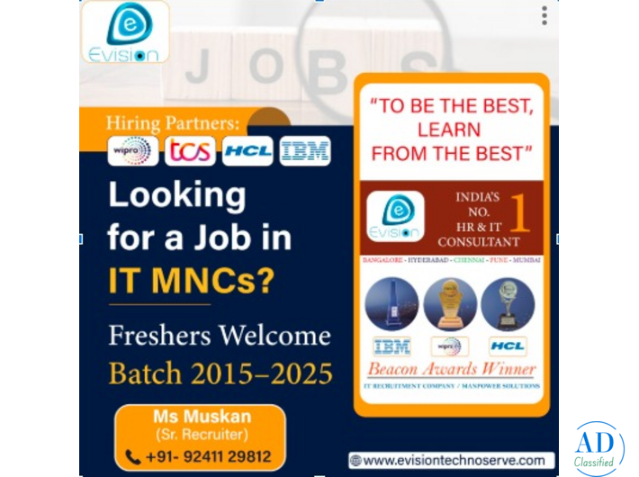 Train with Evision Technoserve and Get Hired by Wipro, HCL, or IBM