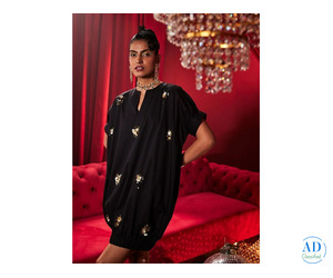 Black Bloom Embroidery Dress – Stylish Night Party Dress for Women