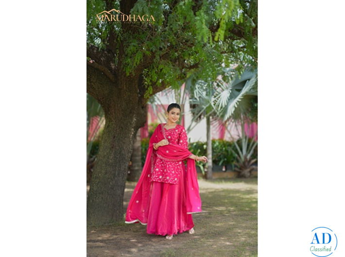 Shop the Elegant Meher Rani Pink Fendy Sharara Set Online at Marudhaga