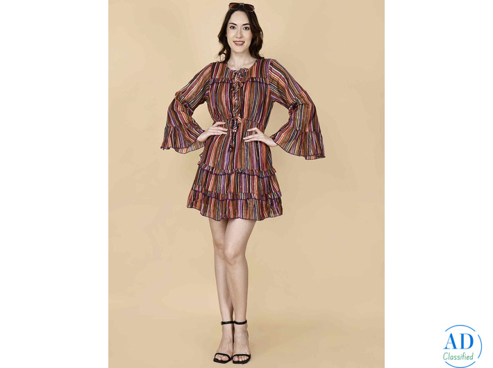 Short Fit And Flare Multicolor Dress – Add a Splash of Style!