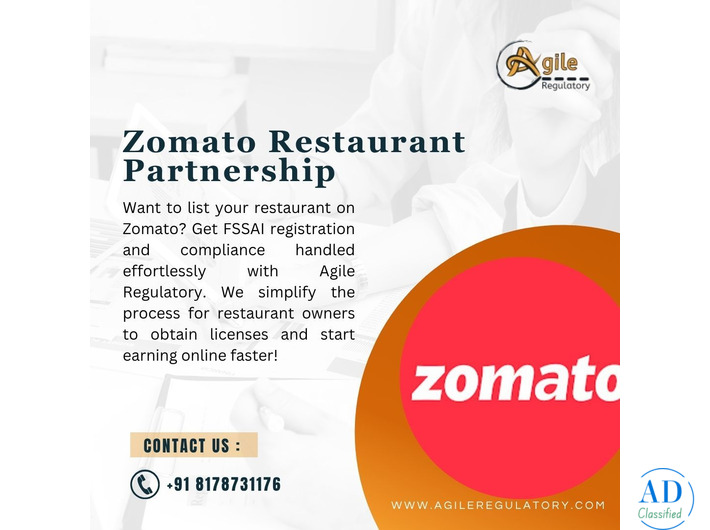 Get FSSAI License for Zomato Restaurant Partnership – Agile Regulatory