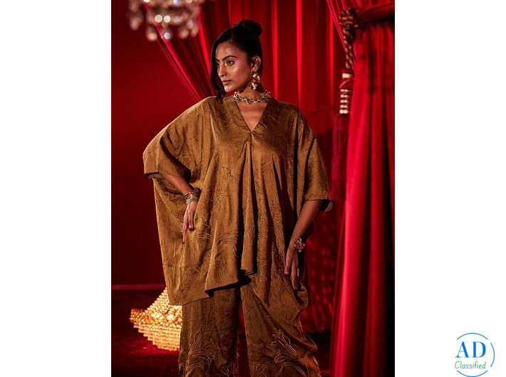 Ochre Embroidered Loose Top — Dazzling Birthday Party Dress for Women