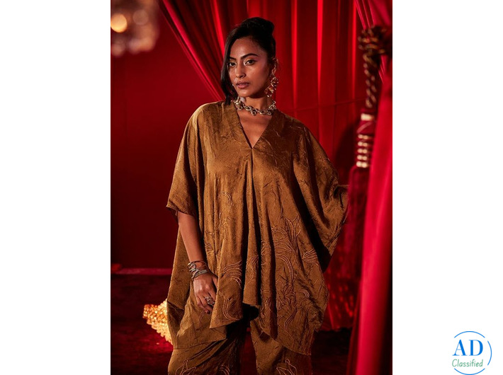 Ochre Embroidered Loose Top — Dazzling Birthday Party Dress for Women