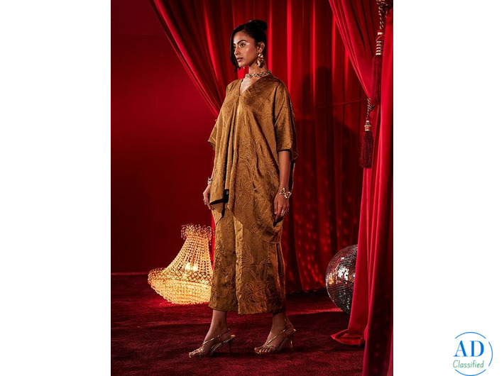 Ochre Embroidered Loose Top — Dazzling Birthday Party Dress for Women