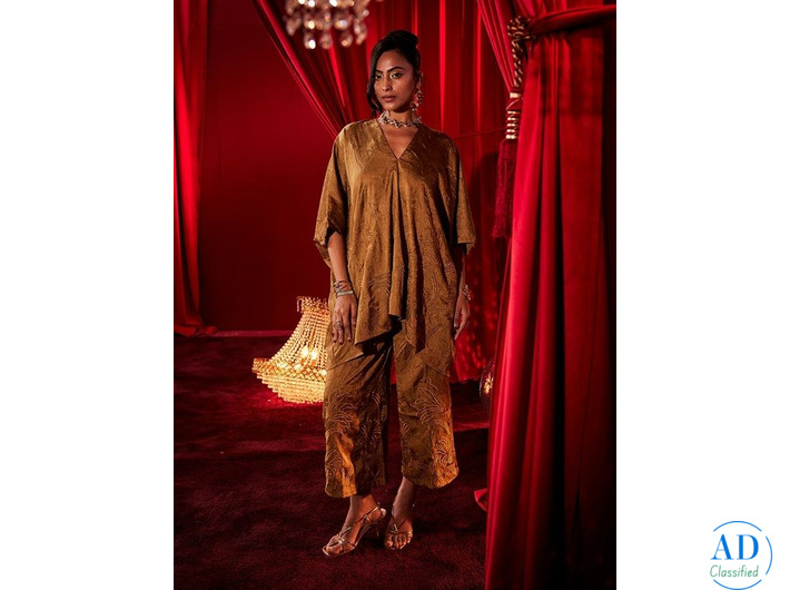 Ochre Embroidered Loose Top — Dazzling Birthday Party Dress for Women