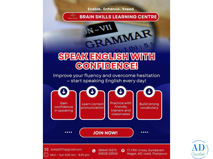 Speak English with Confidence!-  Brain Skills Learning Centre, Thanjavur!