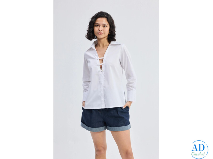Crisp Details White Button-Down Shirt – Stylish & Comfortable