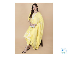 Stylish 3 Piece Yellow Embroidery Suit – Pretty Lady | Sizes XL, L, M