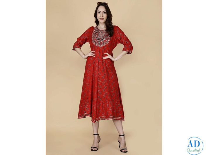 A-Line Kurta Red – Elegant, Stylish & Comfortable | Pretty Lady