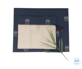 Handmade Tabletop Organiser in Navy Blue & Beige Owls