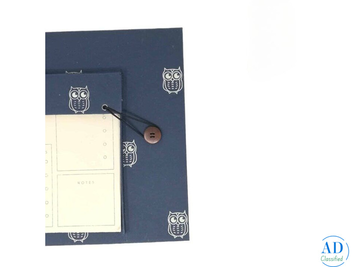 Handmade Tabletop Organiser in Navy Blue & Beige Owls