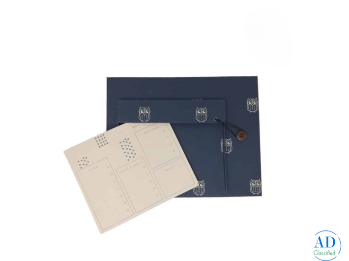 Handmade Tabletop Organiser in Navy Blue & Beige Owls