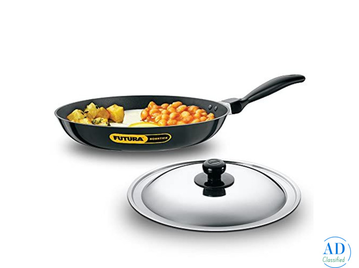 Futura Non Stick 12-Inch Indian Frying Pan with Stainless Steel Lid, 3.25mm