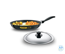 Futura Non Stick 12-Inch Indian Frying Pan with Stainless Steel Lid, 3.25mm