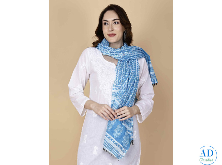 Elegant Sky Blue printed Cotton Dupatta by Pretty Lady – Premium Quality