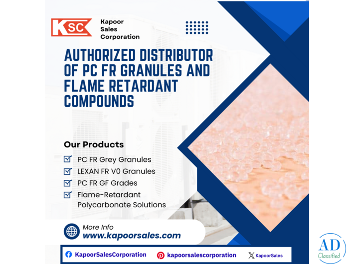 Kapoor Sales Corporation – Authorized Distributor of PC FR Granules and Flame Retardant Compounds
