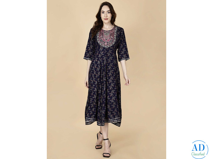 A-Line Kurta Navy Blue – Elegant Ethnic Wear by Pretty Lady