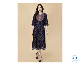 A-Line Kurta Navy Blue – Elegant Ethnic Wear by Pretty Lady