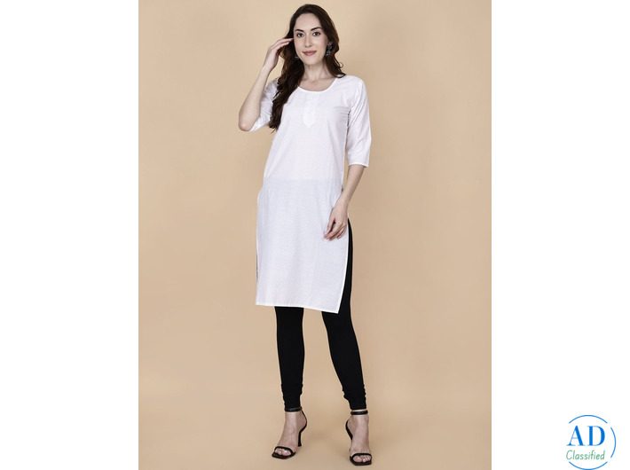 Pretty Lady – White Kurti Plain at Just ₹599