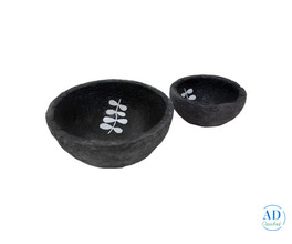 Dark Grey Paper Mache Bowl with White Twig Leaf Design