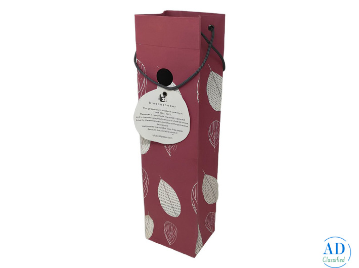 Dull Red Wine Gift Bag – Handmade Leaf Print Bags (Set 2)