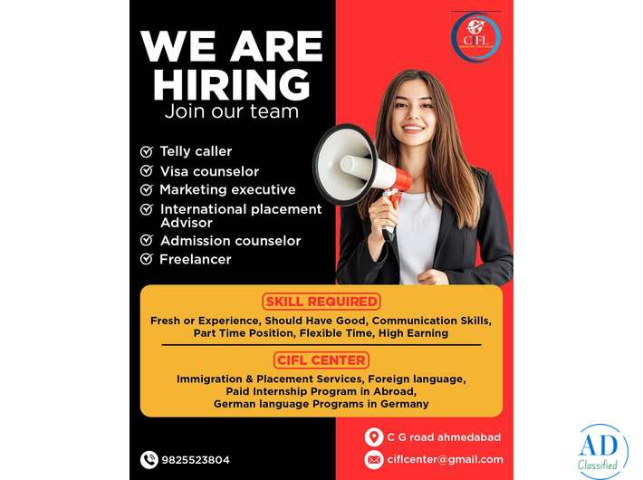 Cifl Centre Ahmedabad, Job Opening  For Marketing Executive and Telecaller in CG Road, Ahmedabad