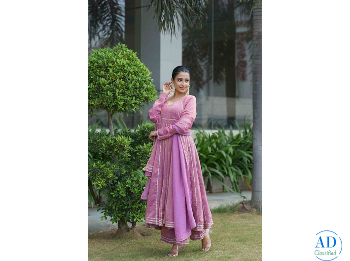 Pink Embroidered Anarkali Suit with Dupatta for Women