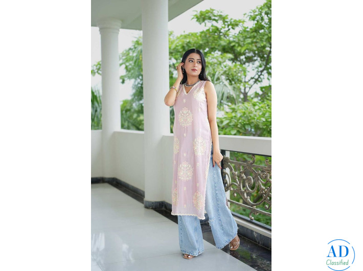 Stylish Pink Kurti for Women with Subtle Embroidery