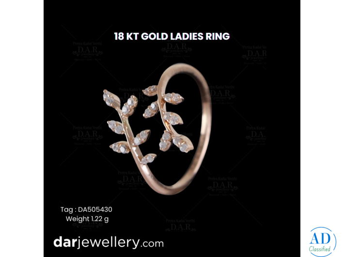 18 KT Gold Ladies Ring with Floral Diamond Design | Elegant Everyday Gold Jewellery