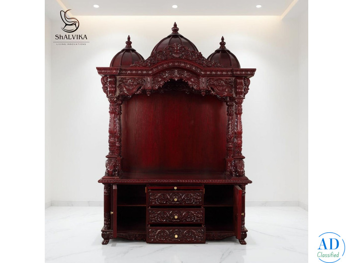Teak Wood Pooja Mandir with Domes