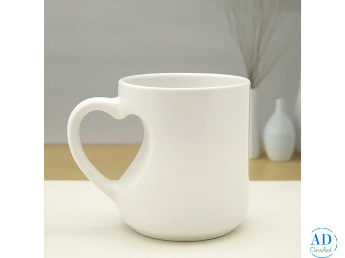 Personalized Heart Cut Handle Printed Mugs