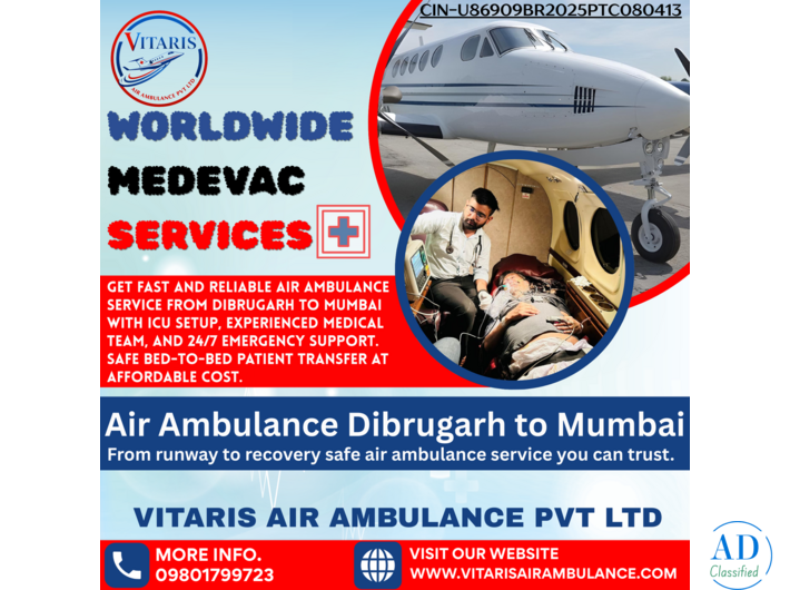 Air Ambulance Dibrugarh to Mumbai
