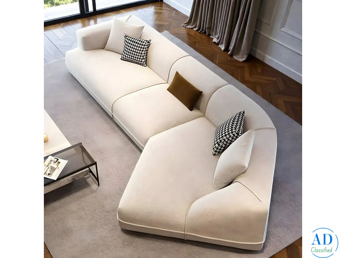 LuxeFlow Beige Curved Modular Sectional Sofa