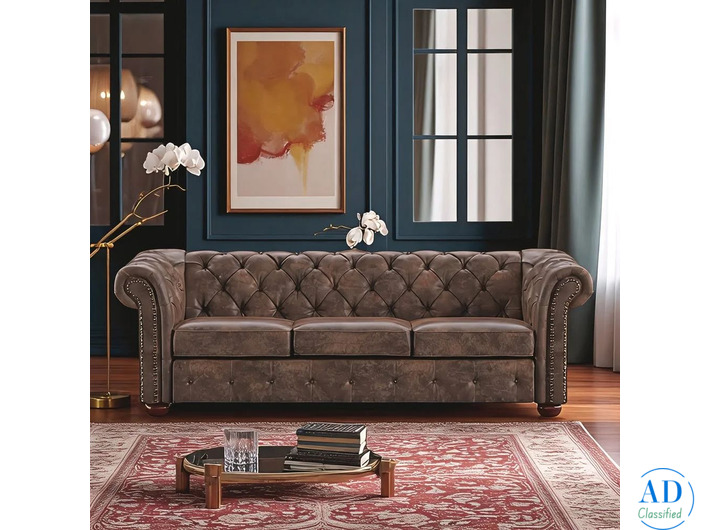 Black Faux-Leather Minimalist Sofa