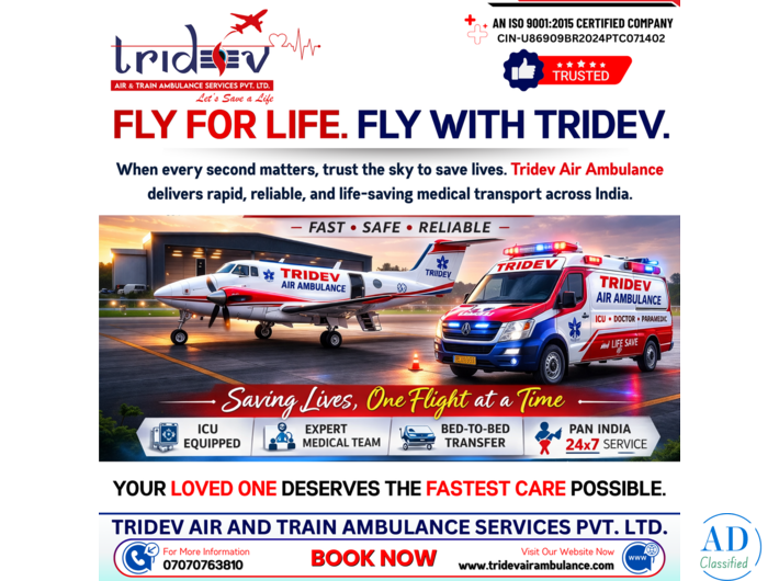 Tridev Air Ambulance Service in Patna – Book 24/7 Emergency Patient Transfer