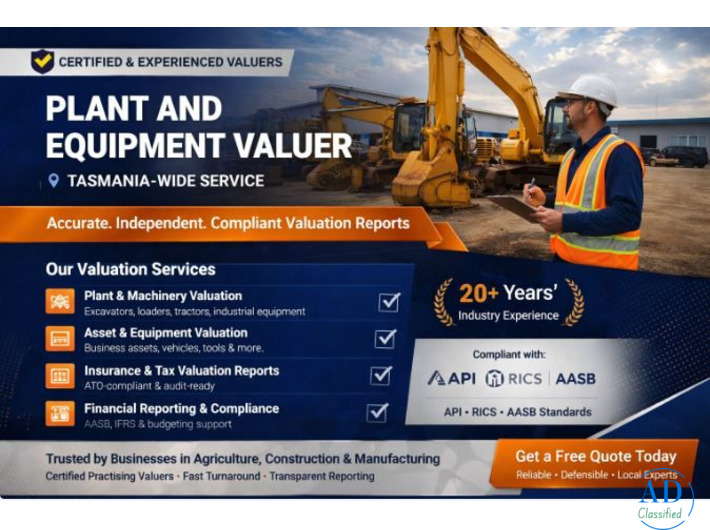 Certified Plant and Equipment Valuer in Tasmania