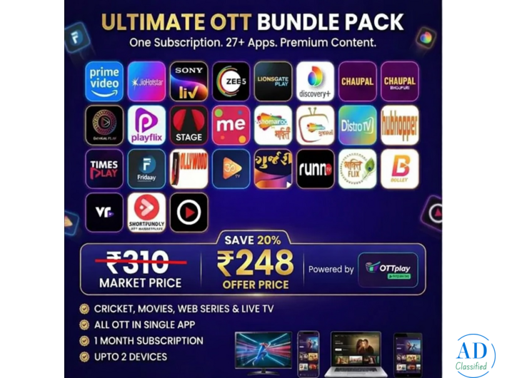Ultimate OTT Bundle Pack in India – 27+ Apps in One Subscription | ₹248 Only 😳🎬