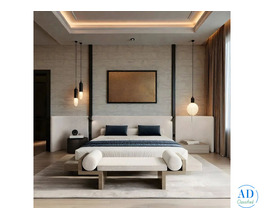 Zenith Textured Wall Panel Bed with Wood Base