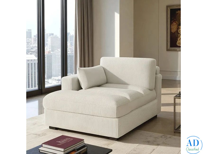 Cream Ribbed Chaise Lounge