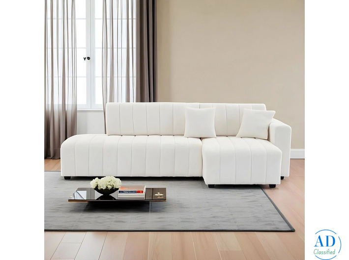 L-Shaped Wool Sectional Sofa with Chaise