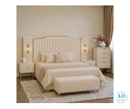 Opal Cream Channel Tufted Bed with Gold Trim