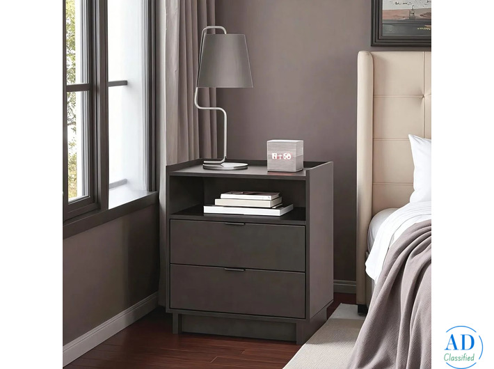 Vento Modern Nightstand – Matte Black Finish